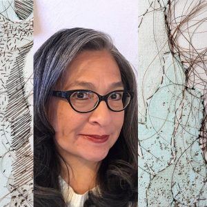 woman with glasses and nature border